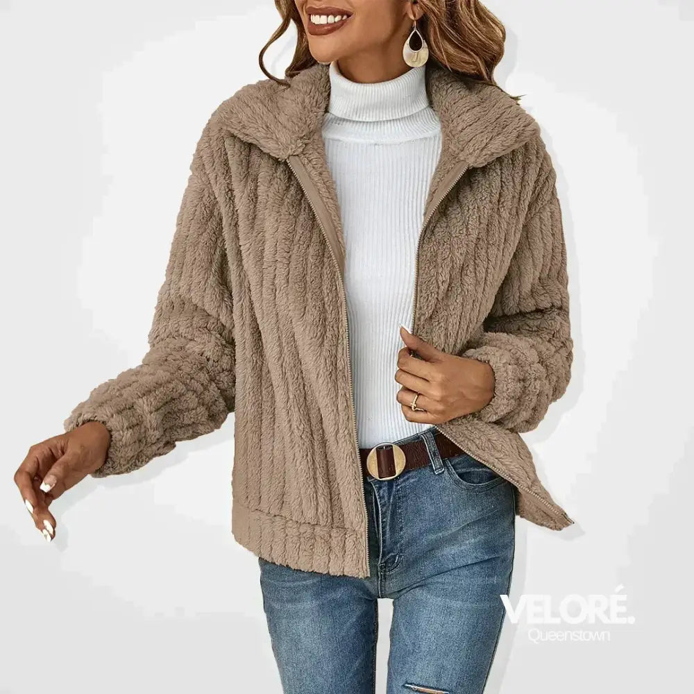 Kimb™ | Casual Plush Cardigan Khaki / S Women Hoodie