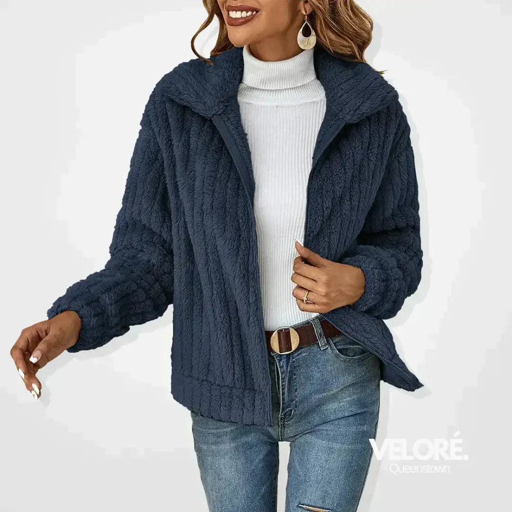 Kimb™ | Casual Plush Cardigan Navy Blue / S Women Hoodie