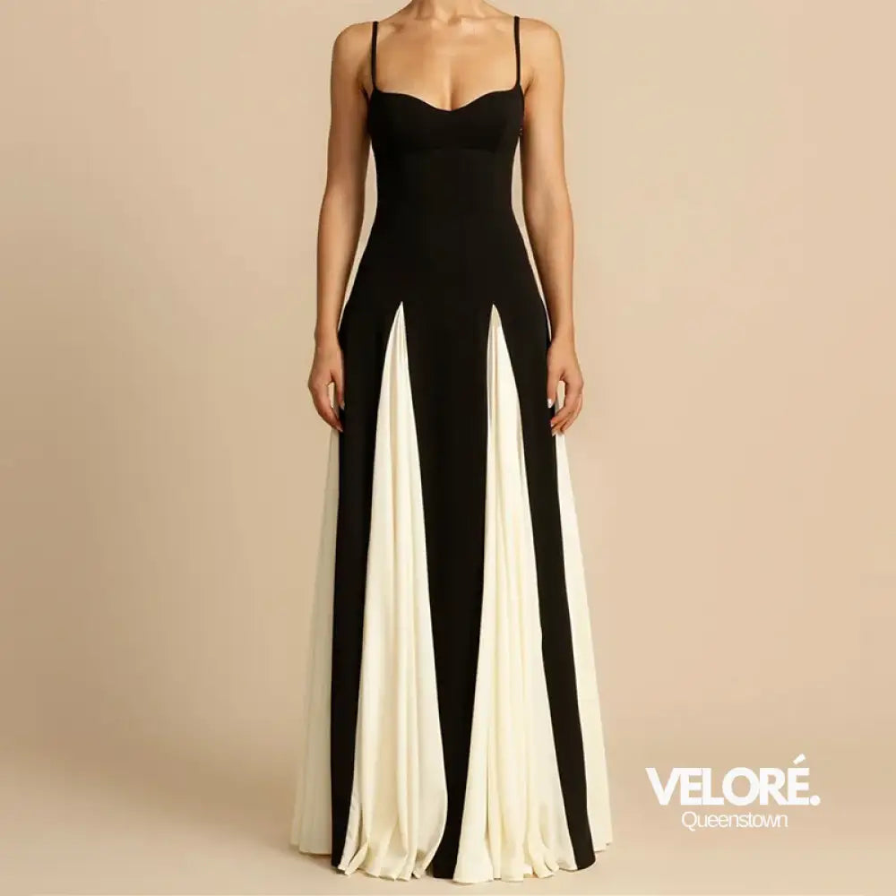 Selena™ | Elegant Black & White Patchwork Maxi Dress Women Dress